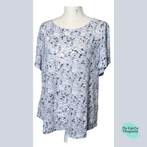Liz Claiborne Blue Relaxed Floral Split Sleeve Blouse Size Large